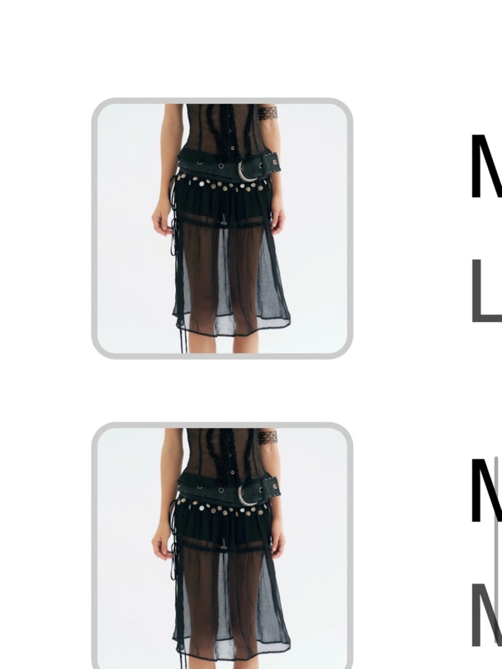 Black Sheer Midi Skirt with Coin Belt